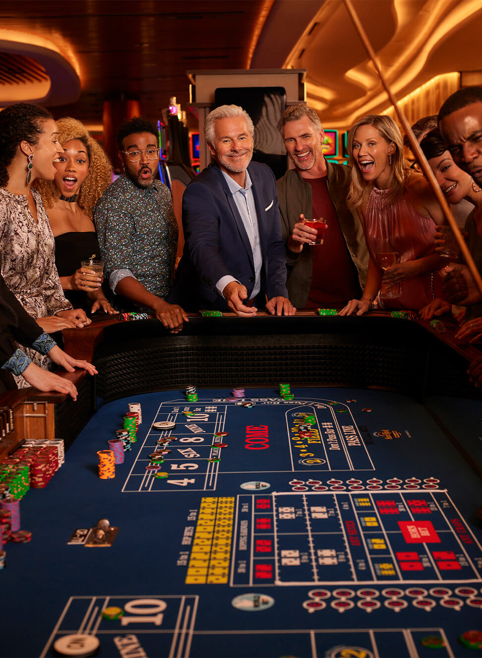 Friends playing craps at the casino