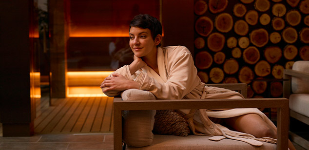 A woman relaxing in the Rock Spa