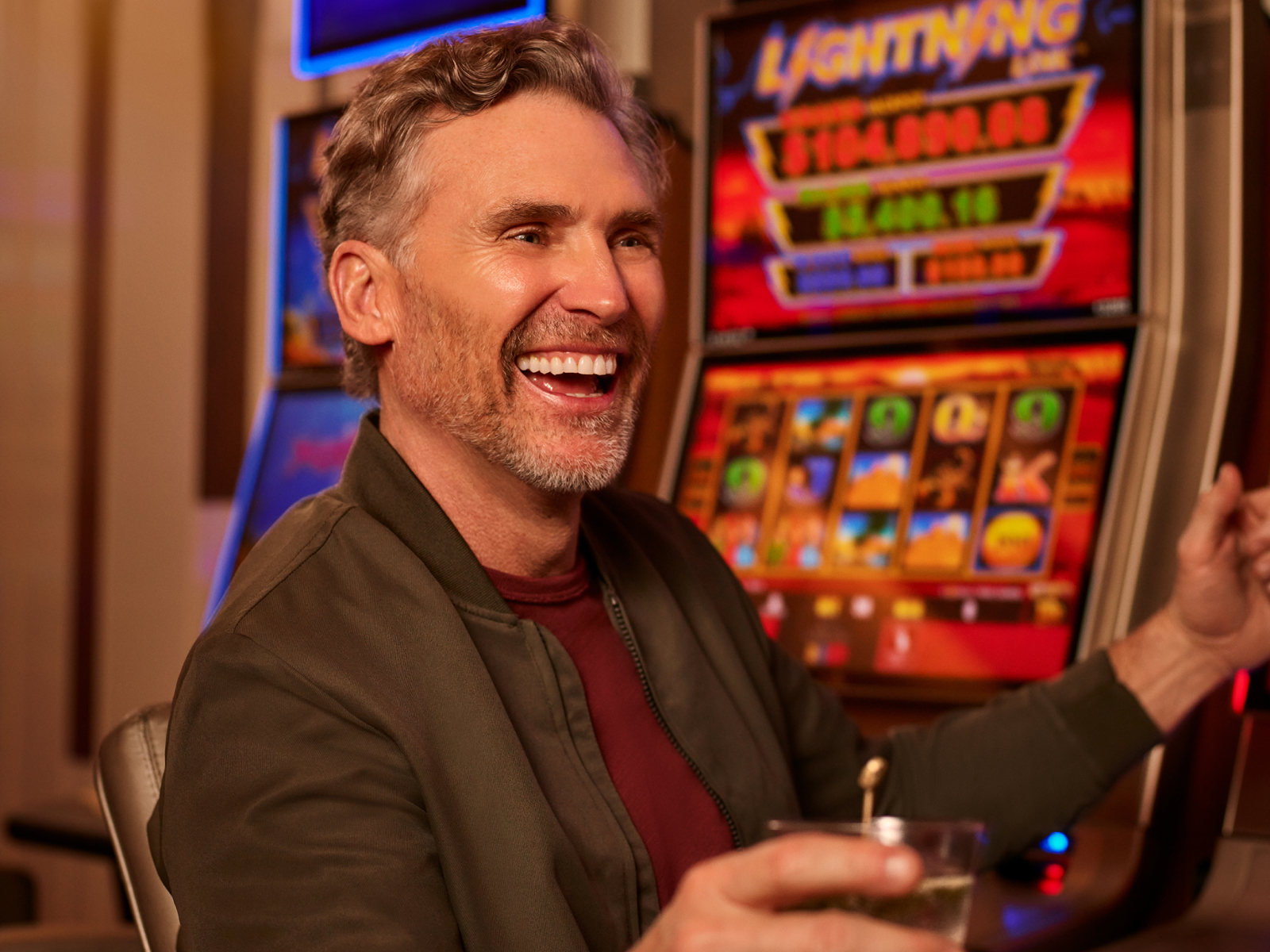 A man playing the slots