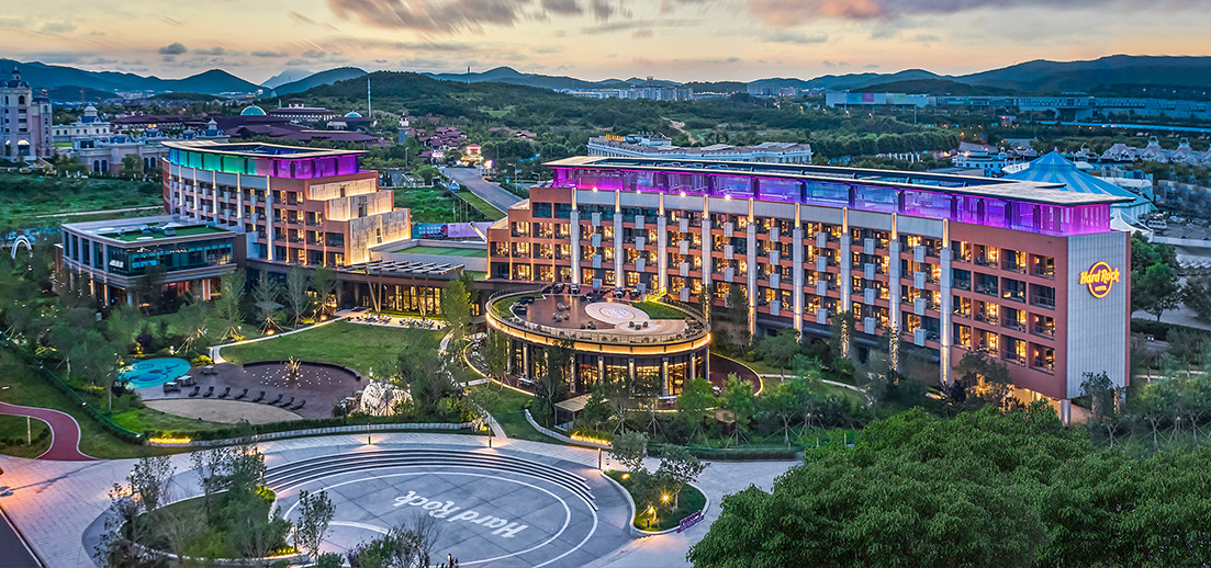 Aerial shot of Hard Rock Hotel Dalian in China